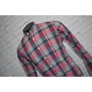 J Crew Dress Shirt Mens Size Medium Gray Pink Plaid Cotton